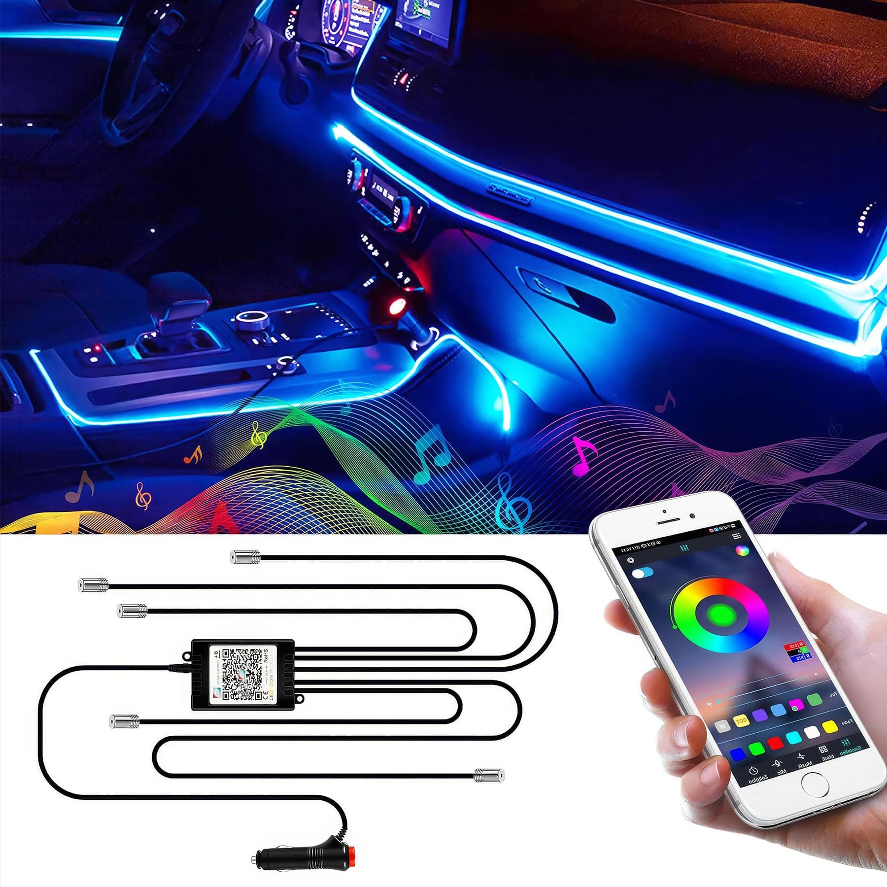 🚗🌈 Wilktop LED Innenbeleuchtung Auto 6m RGB Strip Licht Neon Ambientebeleuchtung