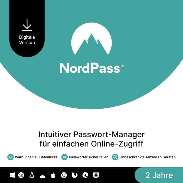 🔒🔑 NordPass Premium 2-Jahres-Abo - Passwort-Manager mit unbegrenzten Geräten