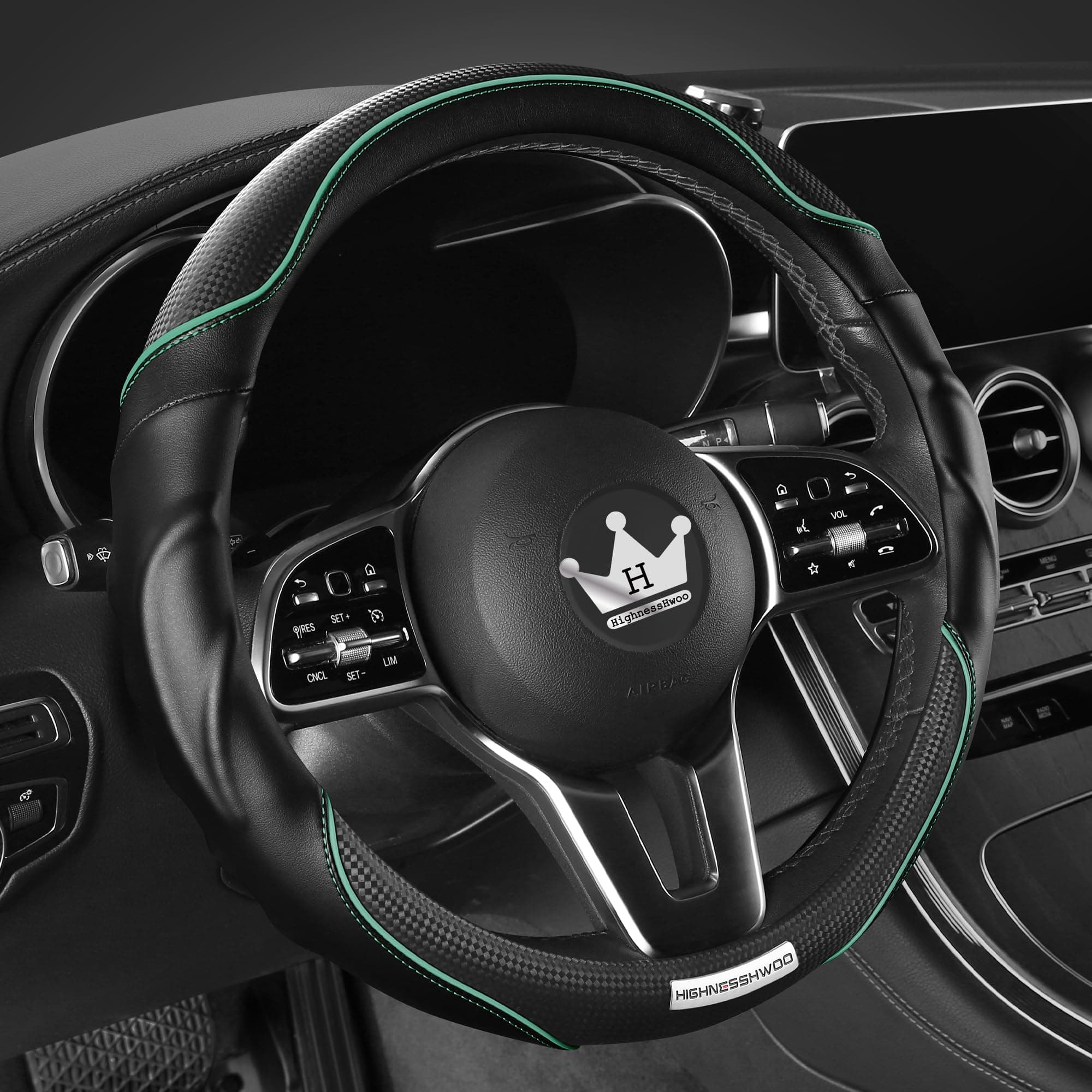 HighnessHwoo 3D Auto Lenkradabdeckung 🚗✨ Komfortgriff Massage Sportlich Arutschfest Karbonfaser Kunstleder für F150, Jeep, Van - Grün Schwarz+grün - 39-41cm