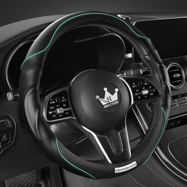 HighnessHwoo 3D Auto Lenkradabdeckung 🚗✨ Komfortgriff Massage Sportlich Arutschfest Karbonfaser Kunstleder für F150, Jeep, Van - Grün Schwarz+grün - 39-41cm