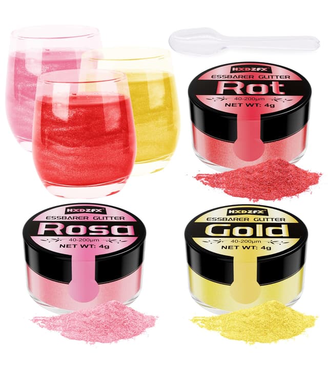 Essbares Glitzer Set - 3 Farben Glitzerpulver für Getränke ✨🍰🍹