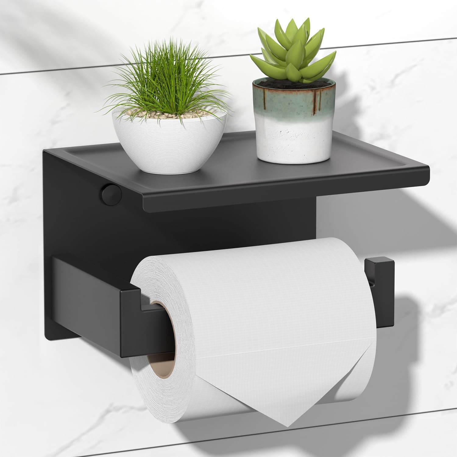 🚽🧻 HITSLAM Toilettenpapierhalter ohne Bohren mit Ablage - Schwarz Matt