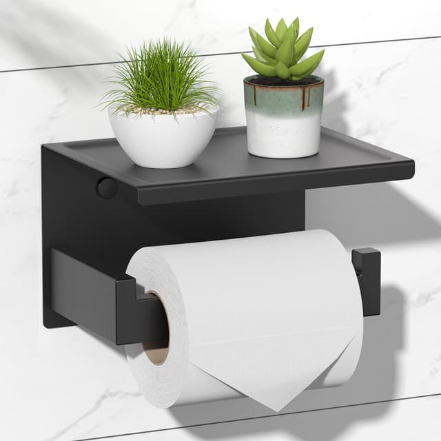 🚽🧻 HITSLAM Toilettenpapierhalter ohne Bohren mit Ablage - Schwarz Matt
