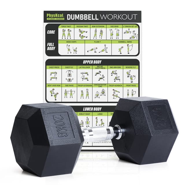 PhysKcal Hexagon Hanteln Poly-Gummierte Dumbbells Set | 2,5-20 kg | Rutschsicher Ummantelt