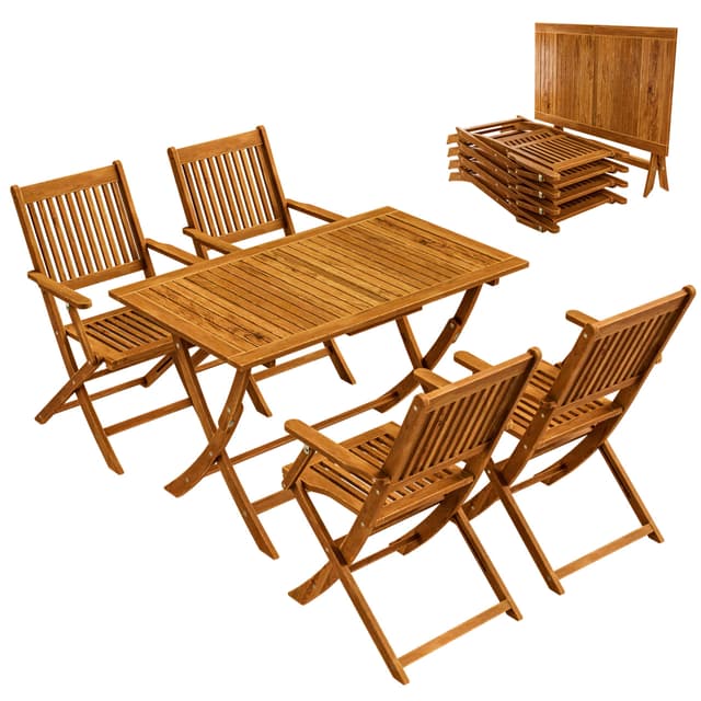 Casaria® Gartenmöbel Set Wetterfest Klappbar Akazie 5-TLG. FSC®-Zertifiziert Holz Armlehne 160kg Belastbarkeit 🌿🌞🪑