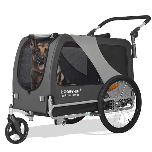 🐶🚴‍♂️ DOGGYHUT® Premium XL 2 in 1 Hundefahrradanhänger & Jogger 23-45 kg Fahrradanhänger für Hunde Hundeanhänger für Fahrrad 80106 GRAU