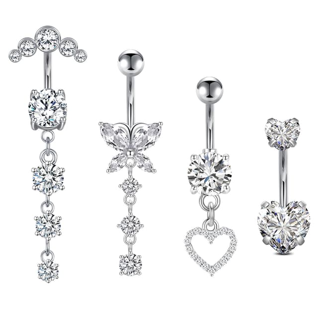 Rajnard Bauchnabelpiercing Schmuck-Set 💎🌸🦋❤️ Nabel Piercing für Frauen - A-silber