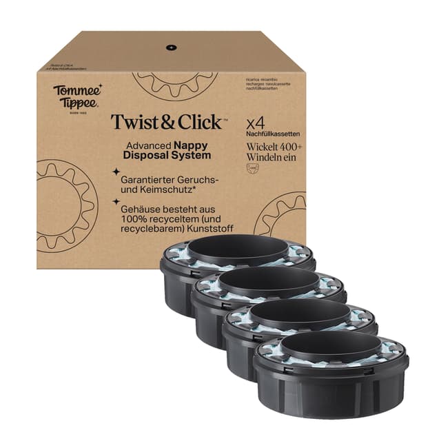 👶🌿🌟 Tommee Tippee Twist & Click Windelbehälter 4er-Packung 🌟🌿👶