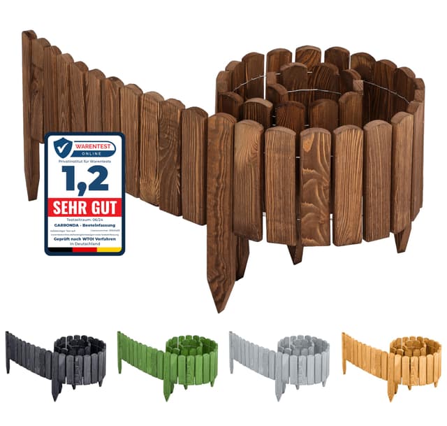 🌿🌻 Garronda Beeteinfassung Holz Rollzaun Holzzaun 200 x 8 cm imprägniert Flexibler Rollborder Rasenkante Palisade Gartenzaun Umzäunung für Garten GD-0046 (Dunkelbraun, Höhe: 8 cm) Höhe: 8 cm Dunkelbraun - Angebot!