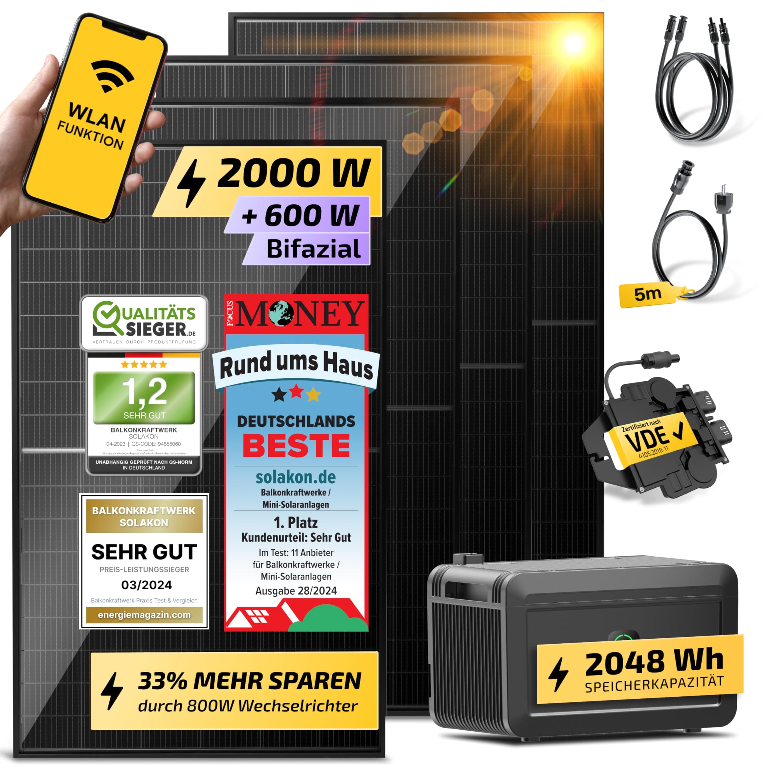 🌞 Solakon® Balkonkraftwerk 2000W mit Speicher - Solaranlage Komplettset 🌞