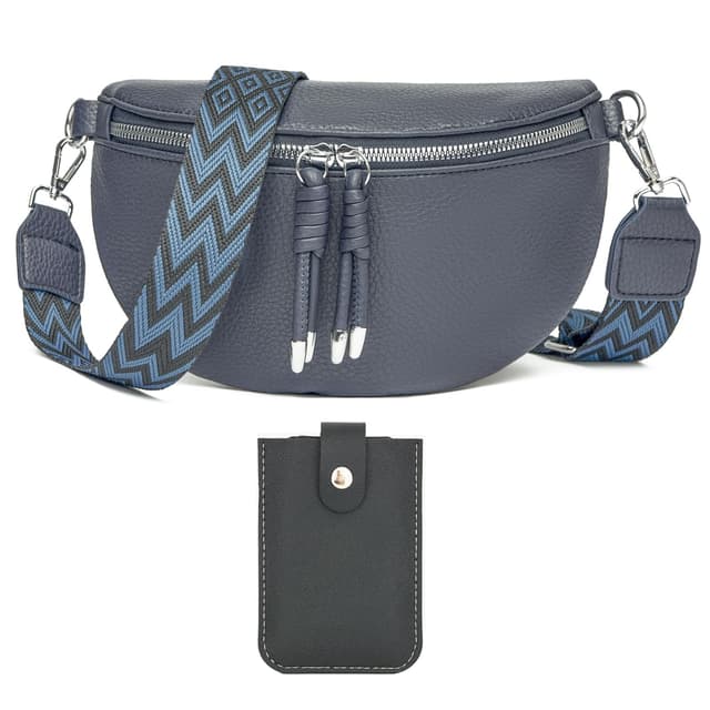 Atgbiem Umhängetasche Damen Bauchtasche Damen Stylisch Crossbody Bag Damen Breiter Gurt Dunkelgrau mit Kreditkartenhalter Blau 🌟