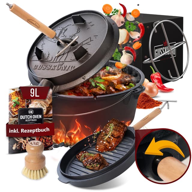 Sonderangebot: GUSSKÖNIG Dutch Oven Set - Eingebrannter Dutch Oven 9 Liter 🔥