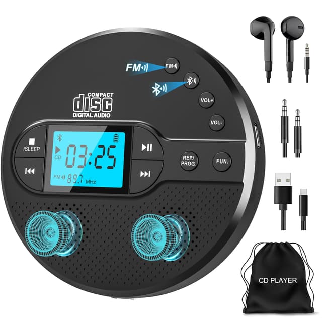 NEU 2025 Bluetooth CD Player Tragbar 🎵 Greadio Discman CD Player mit FM-Transmitter 📻
