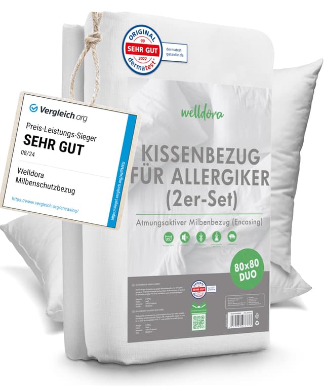 Welldora ǀ 2er-Set Milbenbezug Kissen 80x80