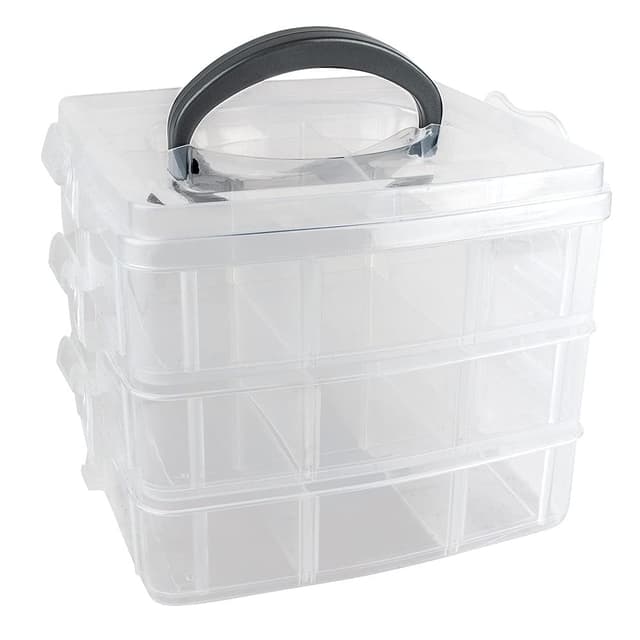 🎁 Ideen mit Herz Aufbewahrungsbox mit Deckel & Tragegriff - 18 Fächer - Transparent - 16,5 x 15,5 x 13 cm