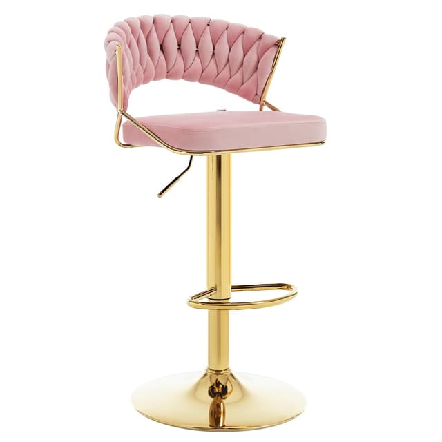 🌟 Luxuriöser Samt-Barhocker in Rosa - Höhenverstellbar und 360° drehbar 🌟