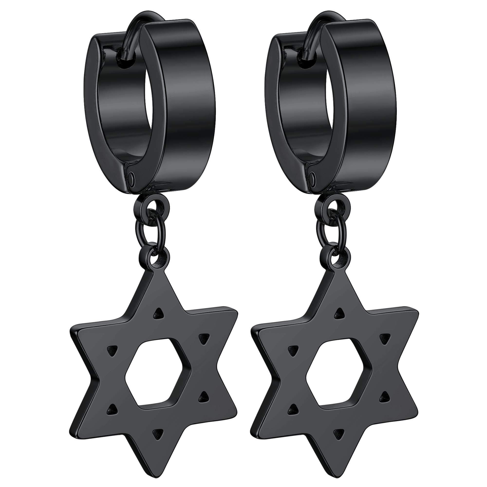 FOCALOOK Ohrringe für Herren Damen Schwarz Punk Ohrhänger Gold Ohrpiercing B-davidstern Ohrringe Schwarz
