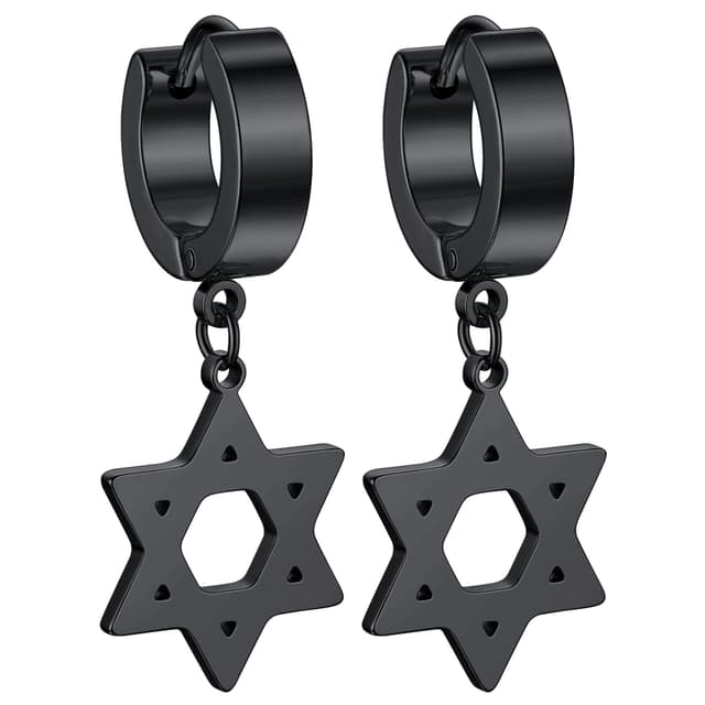 FOCALOOK Ohrringe für Herren Damen Schwarz Punk Ohrhänger Gold Ohrpiercing B-davidstern Ohrringe Schwarz