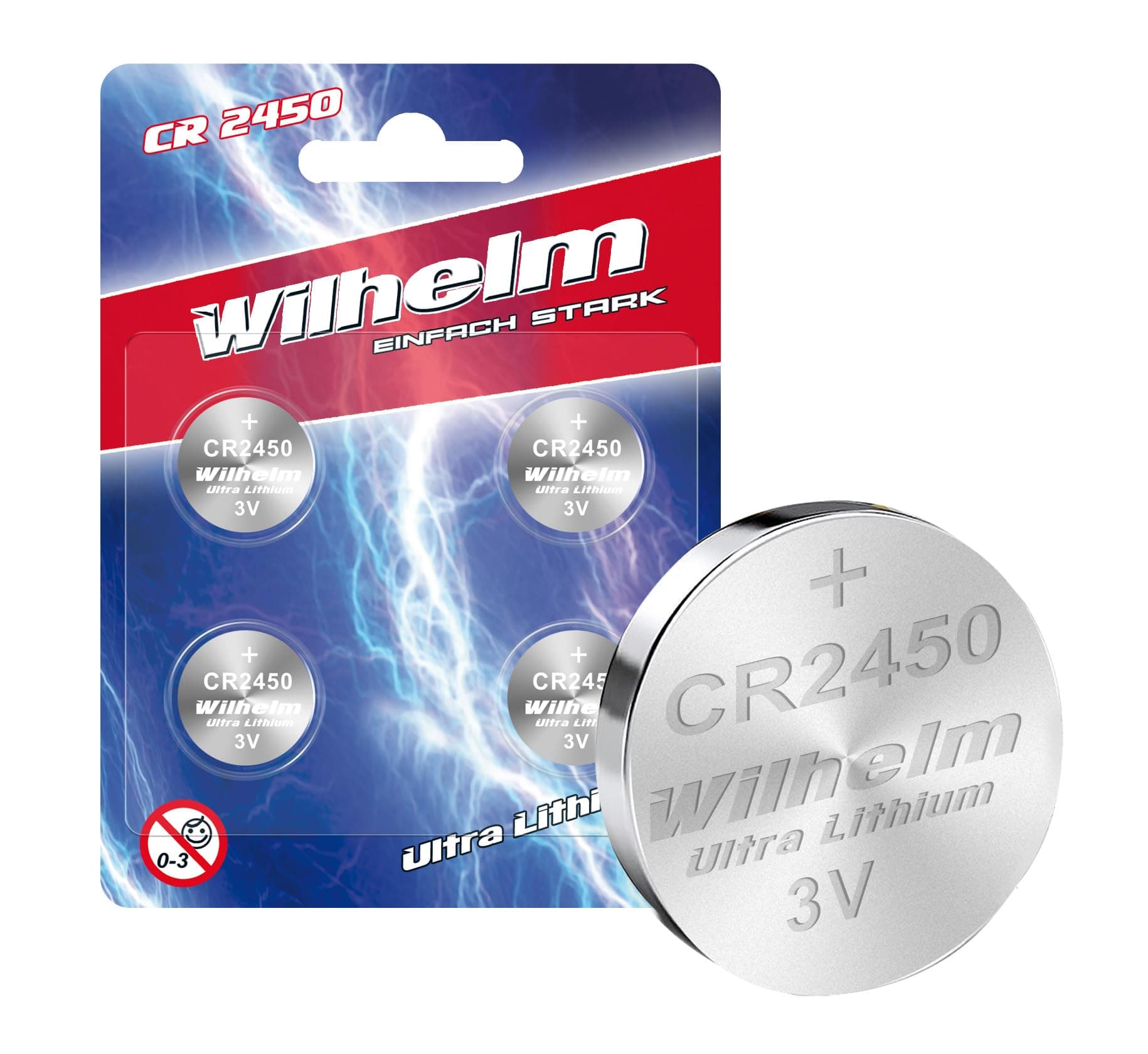 4 x CR2450 WILHELM Lithium Knopfzelle 3V 600mAh ø24,5x5,0mm Batterie DL 2450 CR 2450 4 Batterien 🌟
