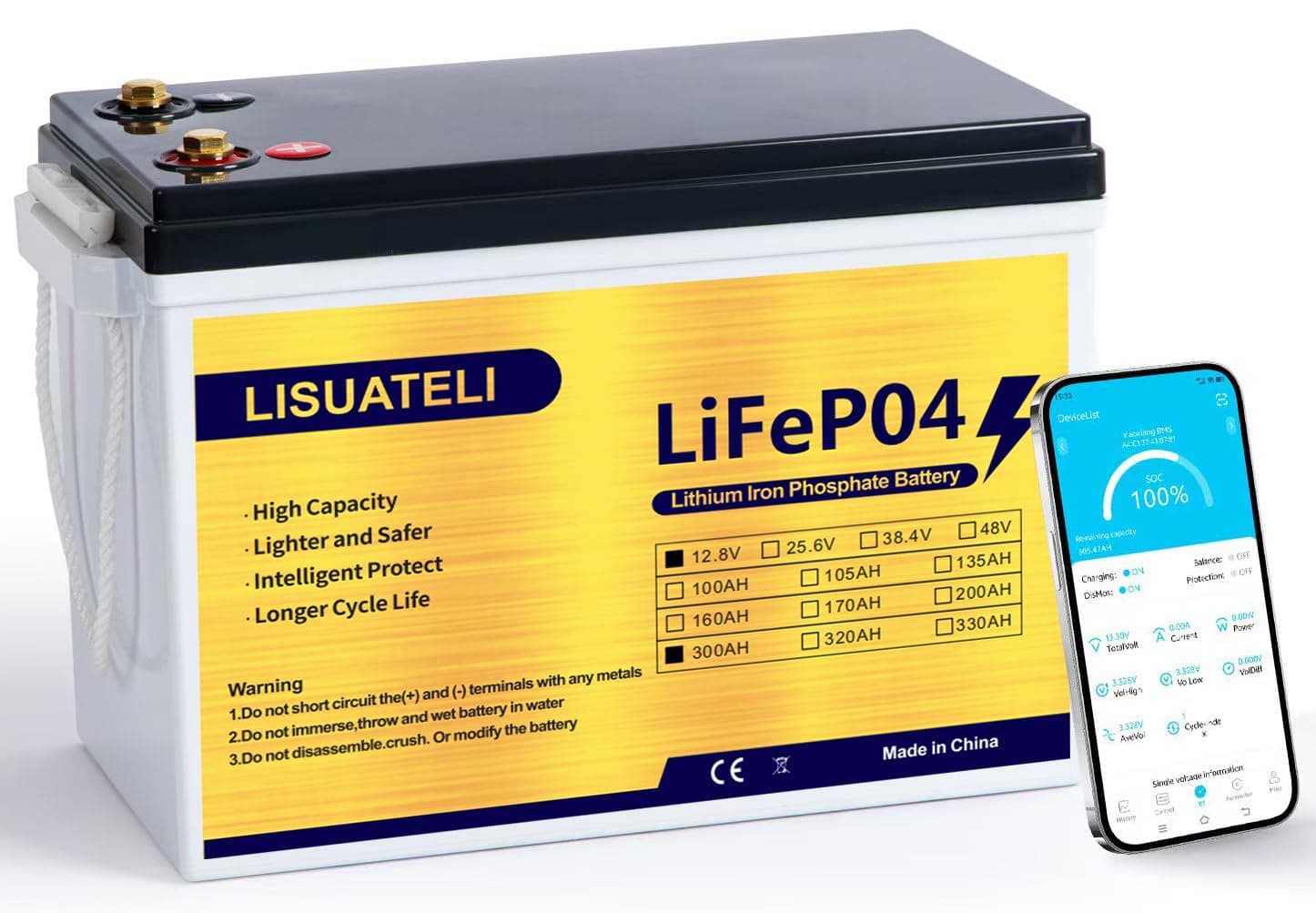 🔋 LISUATELI 12V 300Ah LiFePO4 Lithium Batterie mit Bluetooth 200A BMS