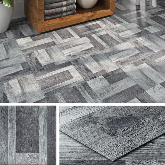 Angebot: Livelynine Vinylboden Selbstklebend Holzoptik Grau 30x30CM PVC Bodenbelag