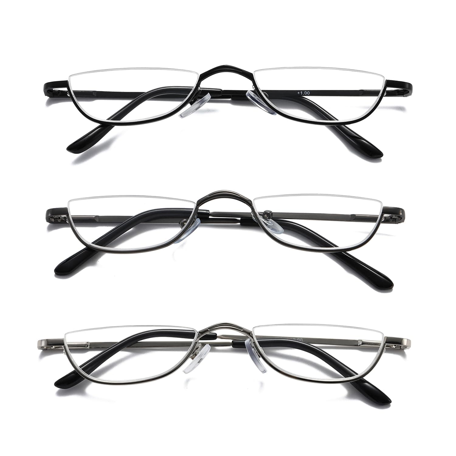🌟 Viseng 3 Pack Mini Halbmond Halbrahmen Lesebrille 🌙 ultradünne Metallrahmen 📚 Leicht & Komfortabel 😎