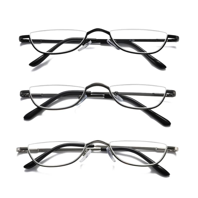 🌟 Viseng 3 Pack Mini Halbmond Halbrahmen Lesebrille 🌙 ultradünne Metallrahmen 📚 Leicht & Komfortabel 😎