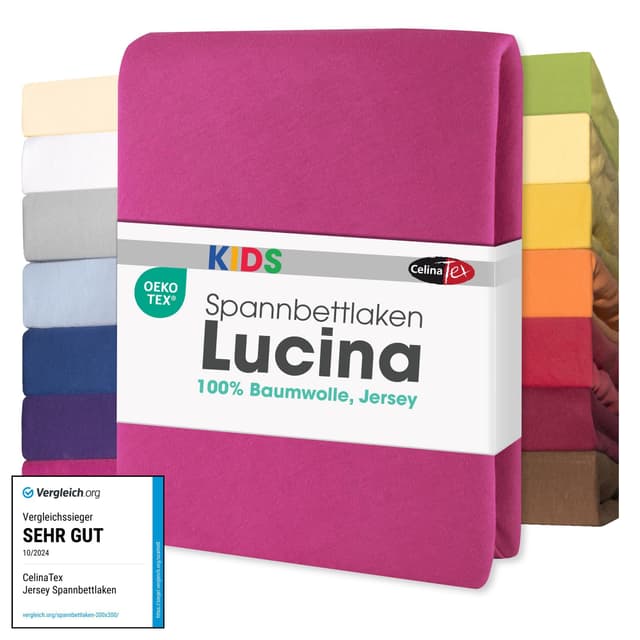 🌟 CelinaTex Jersey Spannbettlaken Lucina für Kids Dreierpack 60x120-70x140cm pink 🌈 100% Baumwolle gekämmt superweich Spannbettbezug, Leintuch, Bettlaken, elastisch, Strech, Oeko-Tex 60x120 - 70x140 x 15 cm Pink 3