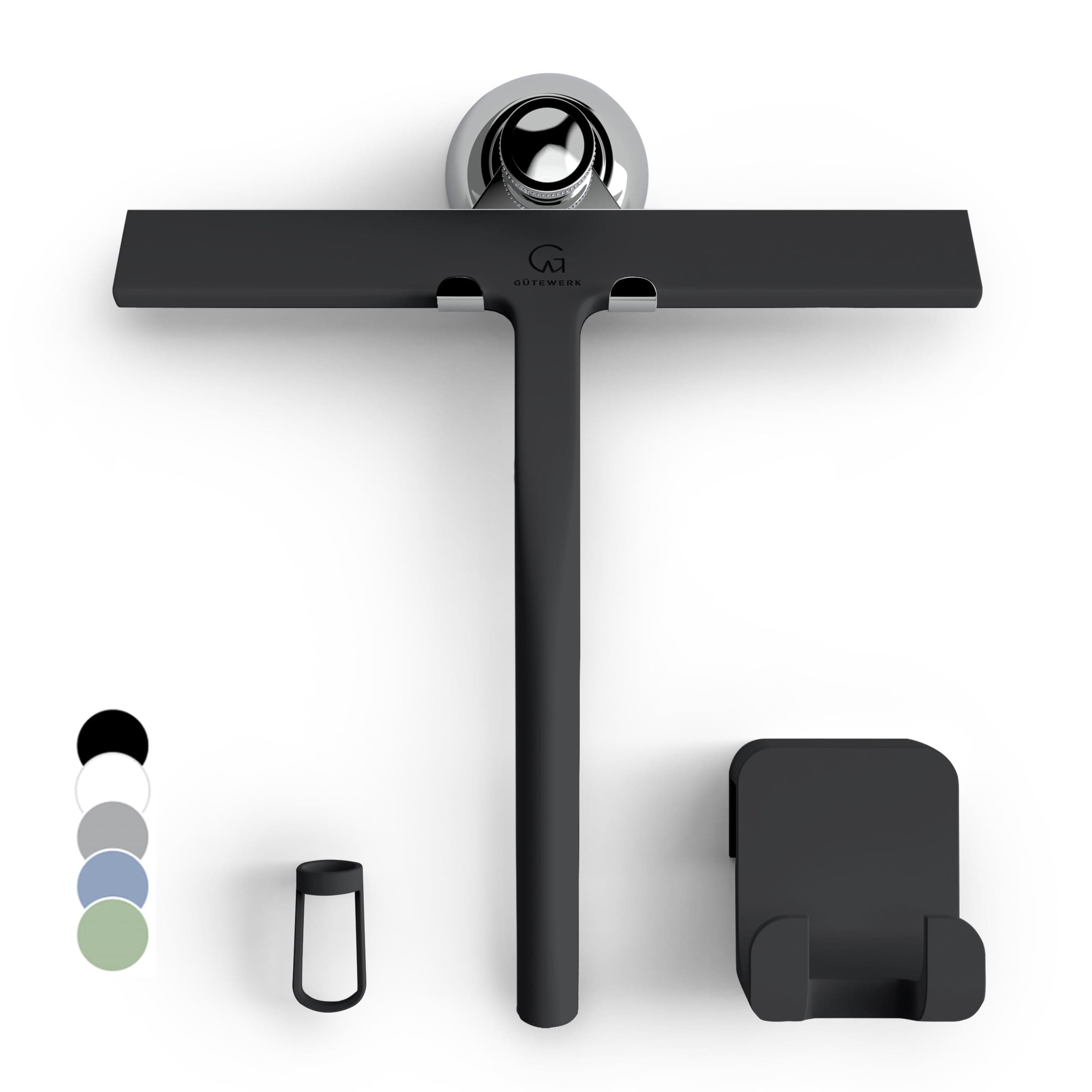 🚿 GÜTEWERK Duschabzieher Set mit Halter - Schwarz 23 cm breit 🚿