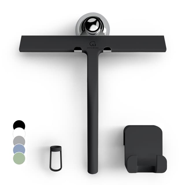 🚿 GÜTEWERK Duschabzieher Set mit Halter - Schwarz 23 cm breit 🚿