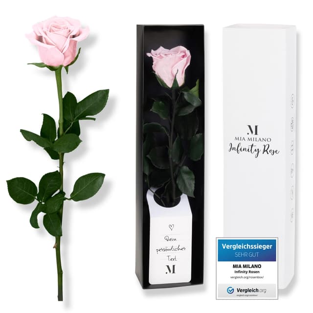 🌹🎁 Mia Milano Infinity Rose rosa am Stiel (3 Jahre haltbar) 🌹🎁