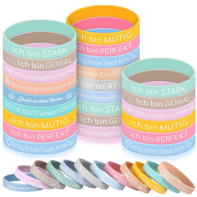 Harrycle 36 Stück Kinder Motivationsarmbänder Silikon Armbänder 🌈