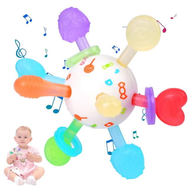 👶🌟 Aolso Baby Beißring & Rassel - Montessori Sensorisches Babyspielzeug
