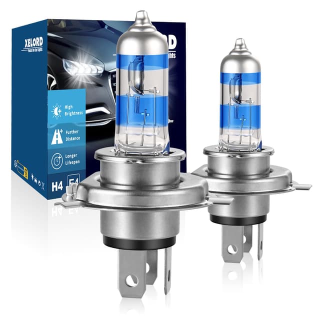🔦 XELORD H4 55W Halogen Scheinwerferlampe, 5000K Weiß, 12V Auto, E-Prüfzeichen (2 Lampen) - 2 Stück