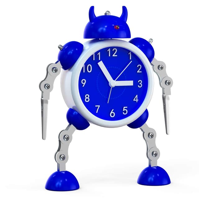 🤖 Ayybboo Wecker Kinder Jungen,Roboter Analog Kinderwecker Ohne Ticken mit Blinkenden Augen Lichtern und Drehbarem Arm,Geschenke für Jungen Mädchen (Blau) - Deal des Tages!