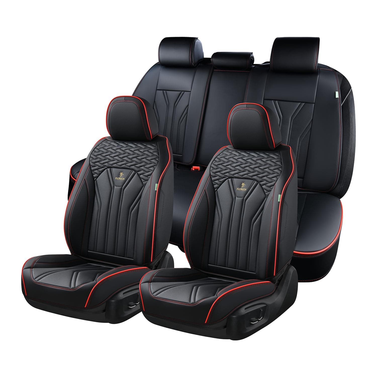 FLORICH Autositzbezüge Leder, Vorder- und Rücksitzbezüge, 5 Stück, komplettes Set, 🚗 universell passend, schwarz Schwarz L-Vollständiger Satz