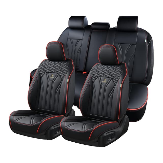 FLORICH Autositzbezüge Leder, Vorder- und Rücksitzbezüge, 5 Stück, komplettes Set, 🚗 universell passend, schwarz Schwarz L-Vollständiger Satz