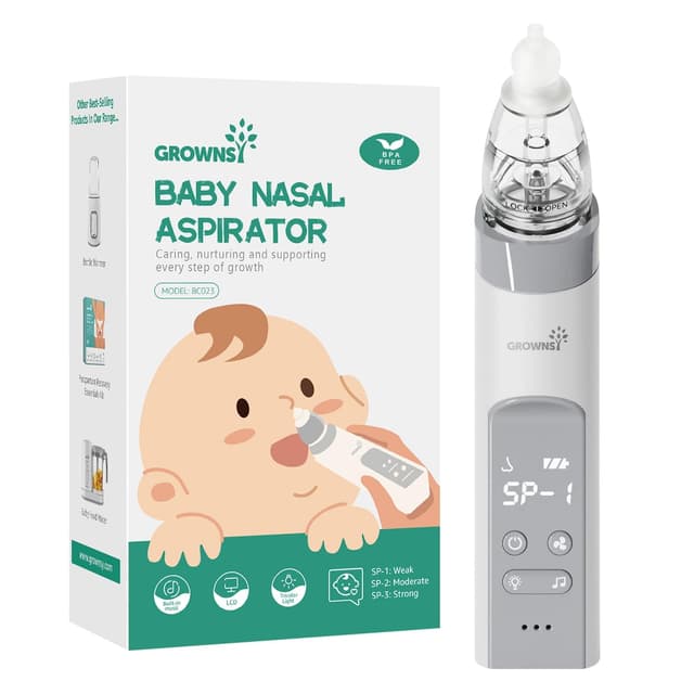 Nasensauger Baby | Nasensauger Baby Elektrisch | Nasensauger Baby Staubsauger Wiederaufladbar, Mit 3 SaugstäRken Musik & Licht Funktion Und 3 GrößEn Silikon Tipps (Grau) ⭐️👶