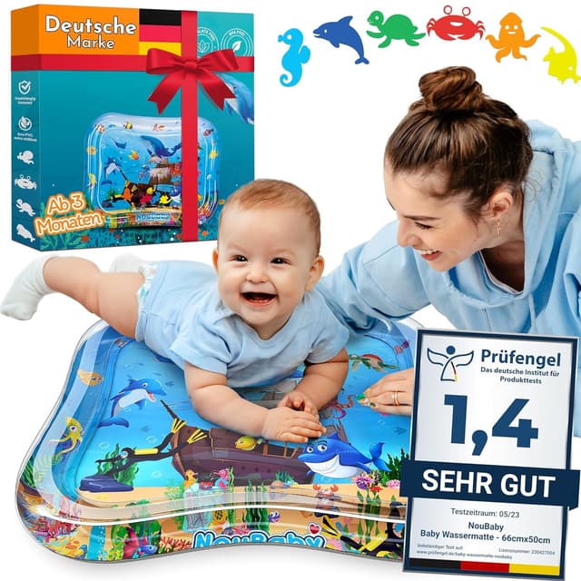NouBaby® Wassermatte Baby BPA Frei Groß 65x50 CM 🐬 Spielmatte Wasser Baby 🎁