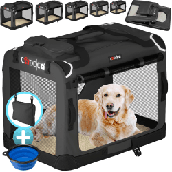 🐶🚗 CADOCA® Faltbare Hundebox Hundetransportbox - Anthrazit L 70x52x50cm Angebot bei HelloDeals
