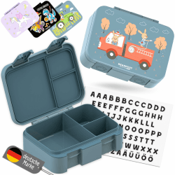 BEARFOOT Bento Box COMPACT | Brotdose Kinder mit Fächern Mädchen & Jungen (BPA-frei) | Für Schule & Kindergarten | Brotdose Kinder auslaufsicher | Leicht & kompakt (Feuerwehr-blau, 650ml) Angebot bei HelloDeals