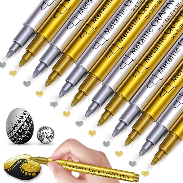 🎨 RiyaNed Permanent Marker Set - 6 Gold & 6 Silber - Acrylstifte Marker Stift Für Stein, Holz, Glas, Keramik, Leinwand, Reifen
