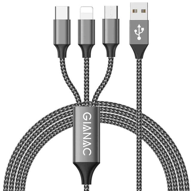 🔌 GIANAC Multi USB Kabel, Universal Ladekabel 3-in-1 Mehrfach iP Micro USB Typ C Lightning Cable - Grau