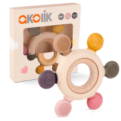 👶🌈 Baby Beißring aus Silikon - Sicher und Gesund für Zahnen - Ruder Greifling Spielzeug Angebot bei HelloDeals