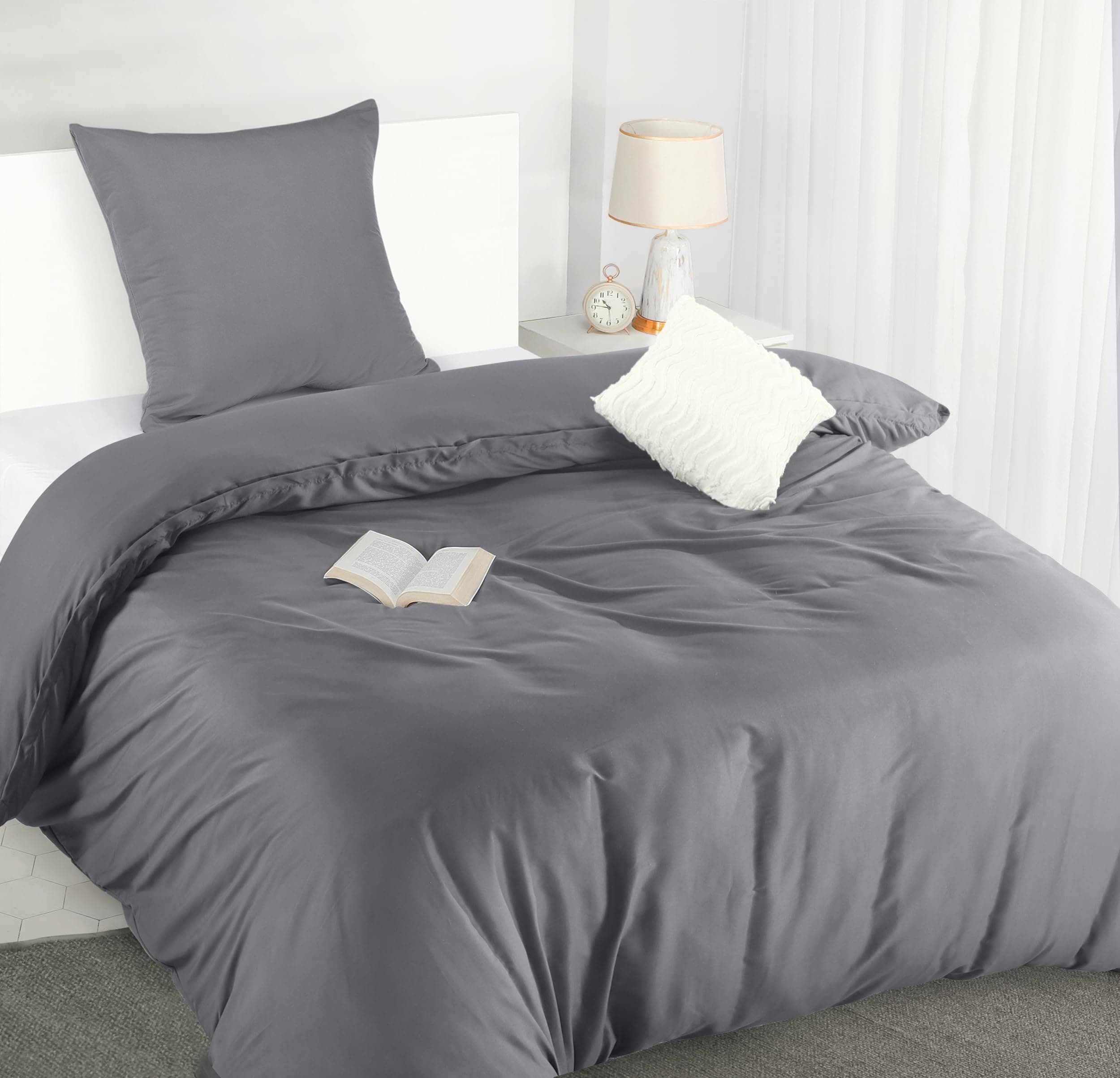 🛏️ Utopia Bedding Bettwäsche 135x200 Set - Mikrofaser Bettbezug 135x200 cm + 1 Kissenbezug 80x80 cm - Grau 135x200cm + 1 x Kissenbezug 80x80cm Grau 🌟
