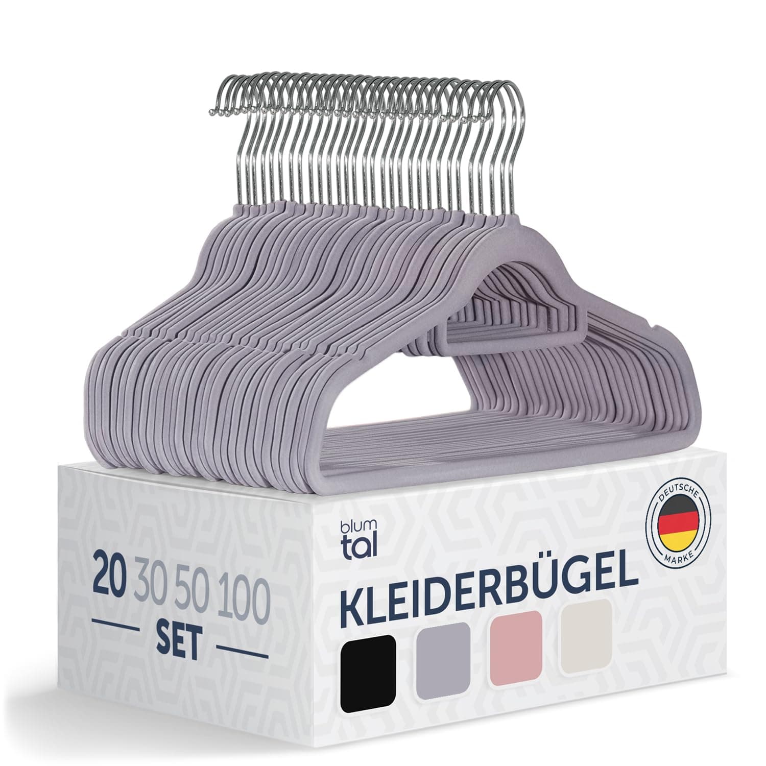 Blumtal Kleiderbügel 20 Stück - Samtbügel Grau - Platzsparend und Rutschfest 🌟