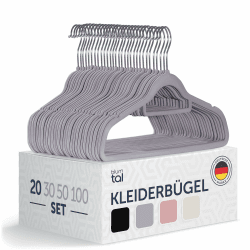 Blumtal Kleiderbügel 20 Stück - Samtbügel Grau - Platzsparend und Rutschfest 🌟 Angebot bei HelloDeals