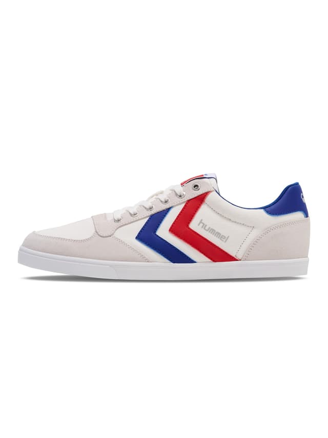 🔥SALE🔥 hummel Unisex Slimmer Stadil Low-Top 44 EU White Blue Red Gum - Nur 38.65€!