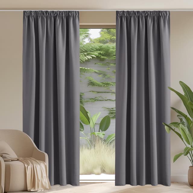 🌟 PONY DANCE Thermovorhang Hitzeschutz Kräuselband Gardinen Grau Blickdicht 2er Set H 245 x B 140 cm 🌟