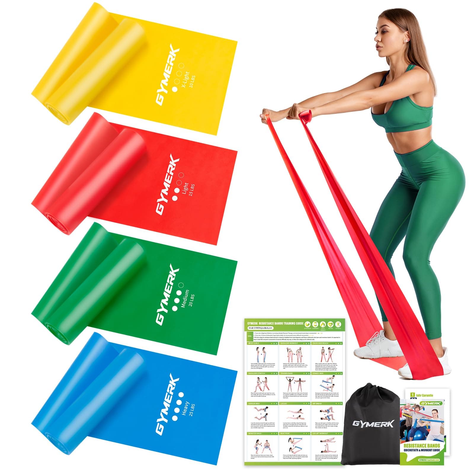 GYMERK Fitnessbänder Set 4er | Hochelastisches Gymnastikband Set | Umweltfreundlich und Latexfrei | Ideal für Yoga und Pilates